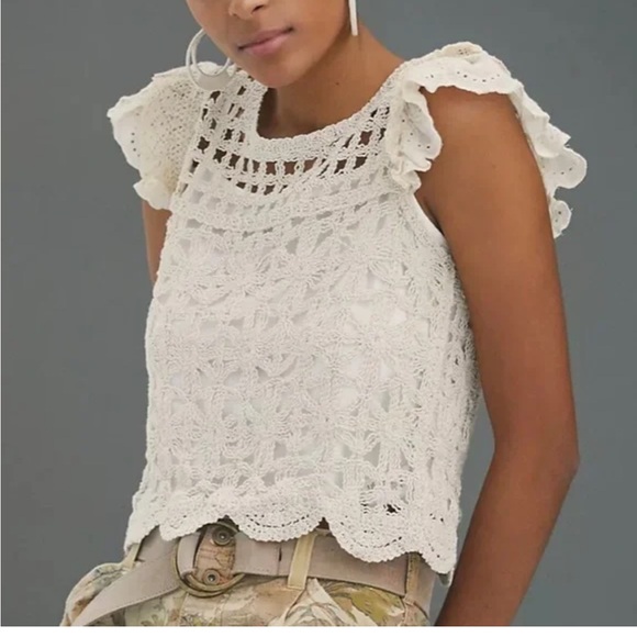 Anthropologie Tops - Bishop & Young Anthropologie Cream White Crochet Cropped Top Size Small